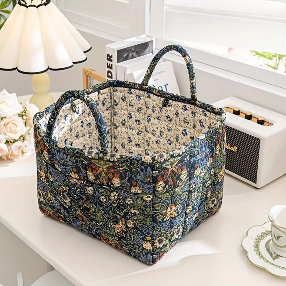 Fabric Storage Bin with Botanical Print – Collapsible Organizer for Closet, Shelf & Dresser – Lightweight Canvas Cube for Shoes, Linens &