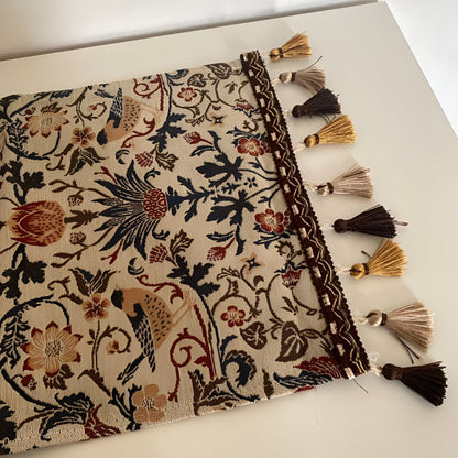 Woven Jacquard Table Runner with Tassels - Floral Bird Pattern for Dining & Coffee Tables - Vintage Countryside Design - Tassel Trim
