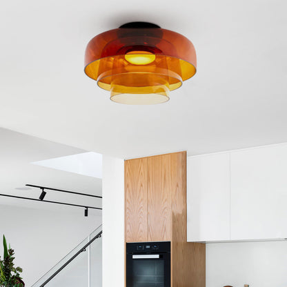 Layered Glass Ceiling Light Modern Multi-Tier Flush Mount Fixture with LED Hardwired for Kitchen Dining Room Bedroom Living Room