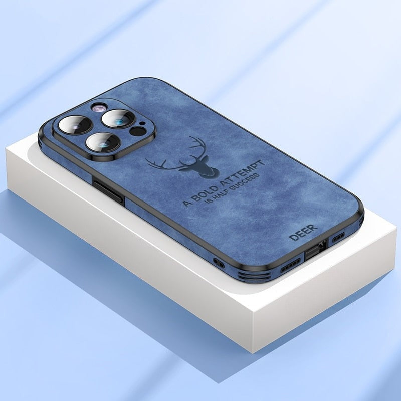 Genuine Suede iPhone Case with Camera Protection & Shock-Absorbing Silicone Liner for iPhone 12-17