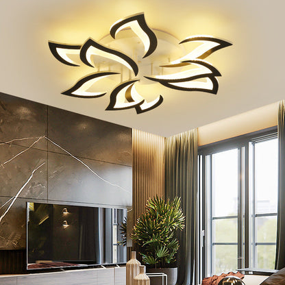 Flush Mount LED Fixture Metal Acrylic Black Layered Floral Pattern for Bedroom Living Room Hallway Contemporary Home Decor Overhead Light