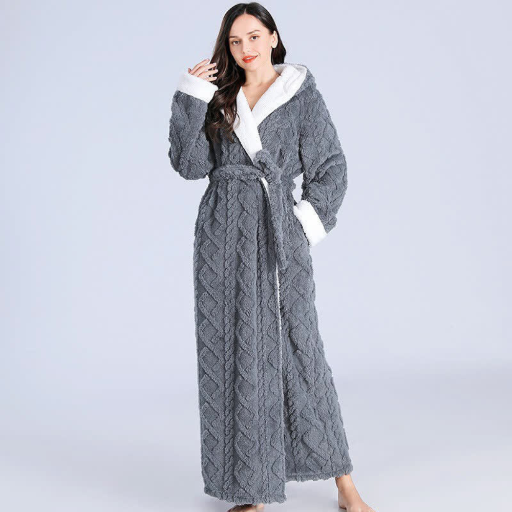Women's Hooded Fleece Bath Robe with Pockets Long Soft Loungewear for Home & Spa Gray Pink Purple Green Winter Wrap