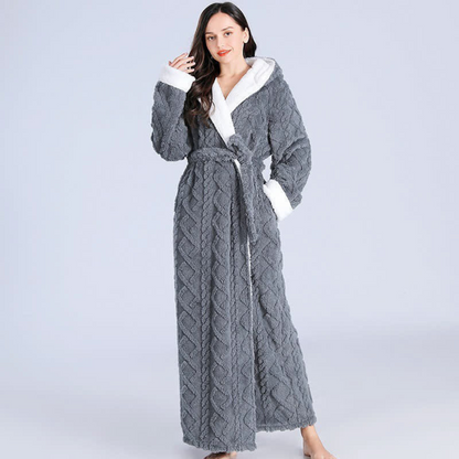 Women's Hooded Fleece Bath Robe with Pockets Long Soft Loungewear for Home & Spa Gray Pink Purple Green Winter Wrap