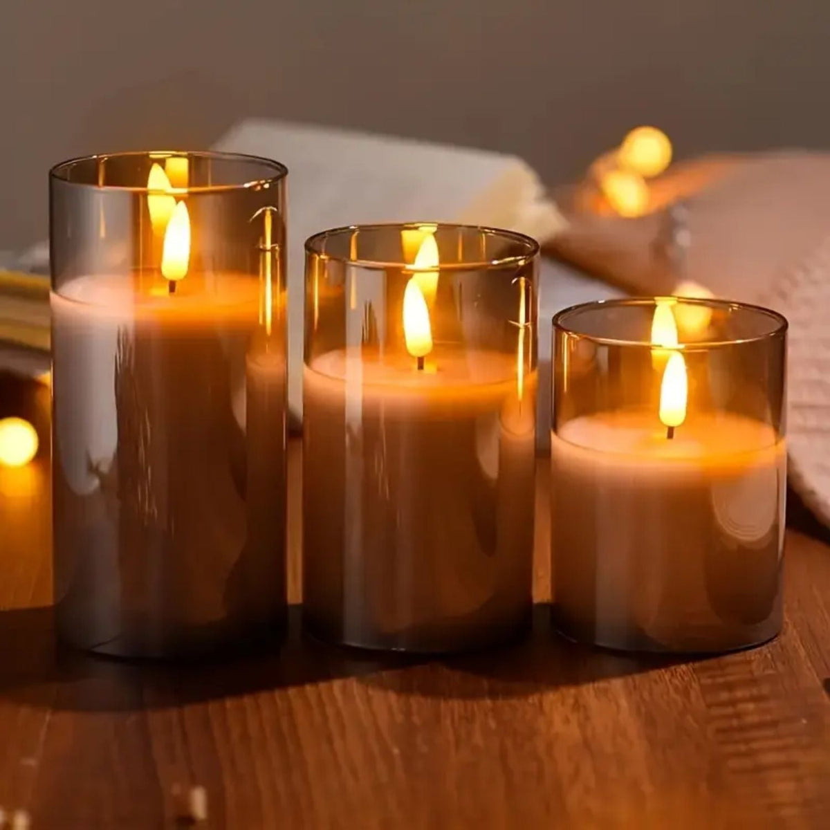 Remote-Controlled Flameless LED Candles with Smoke Glass Housing for Living Rooms, Bedrooms & Dining Spaces