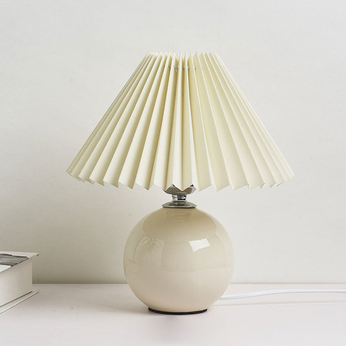 Ceramic Accent Lamp with Fabric Shade 11x9.5 in E26 Socket for Nightstand Desk Study Room Reading Light Modern Home Decor