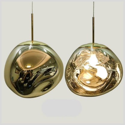 Reflective Globe Hanging Light Fixture Adjustable Height E27 Socket for Kitchens Dining Rooms | Modern Orb Ceiling Lamp Chrome Gold Glass