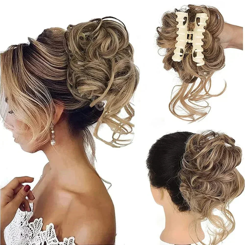 Synthetic Updo Hairpiece with Clip Attachment – Textured Volume for Thin or Fine Hair – Available in 18 Shades Including Blonde, Brown, Black, Gray &