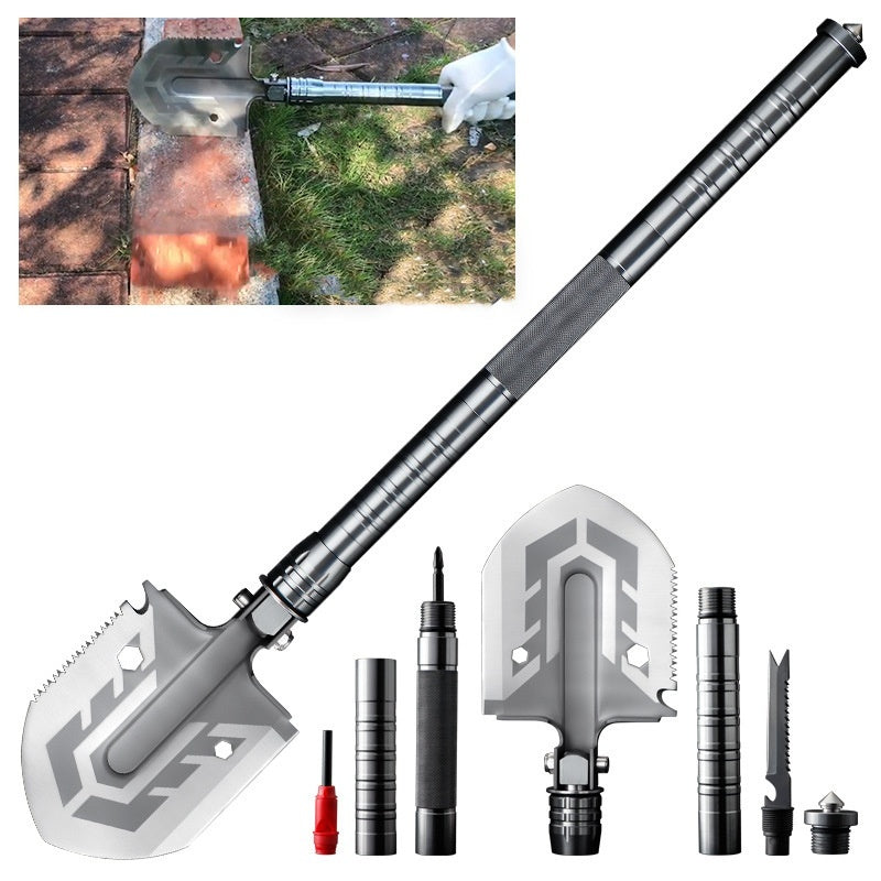Multi-Tool Folding Camp Spade with Fire Starter, Saw & Hatchet for Hiking, Backpacking & Emergency Kits