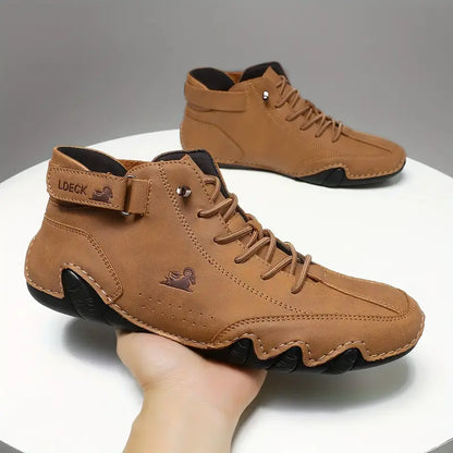 Men's Waterproof High-Top Sneakers with Elastic Slip-On Design - Durable Rubber Sole Boots for Street Style & All-Weather Wear