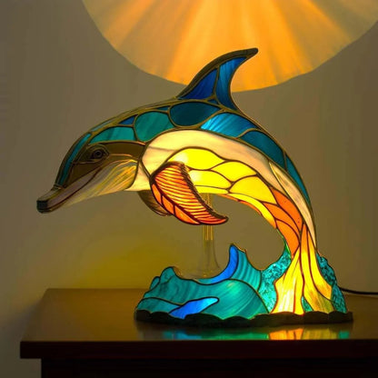 Stained Glass Animal Table Lamp with Color-Changing LED Light – Handcrafted Metal & Glass Accent for Bedroom, Living Room & Nursery Decor