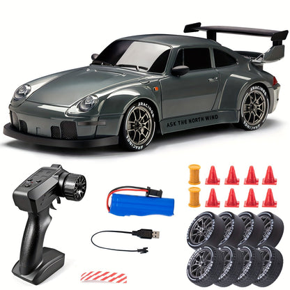 4WD Remote Control Racing Car with Light-Up Wheels – Gray 1:24 Scale Rechargeable Drift Vehicle for Kids & Hobbyists
