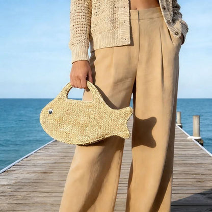 SEAFLARE – Fish Shape Raffia Clutch Bag