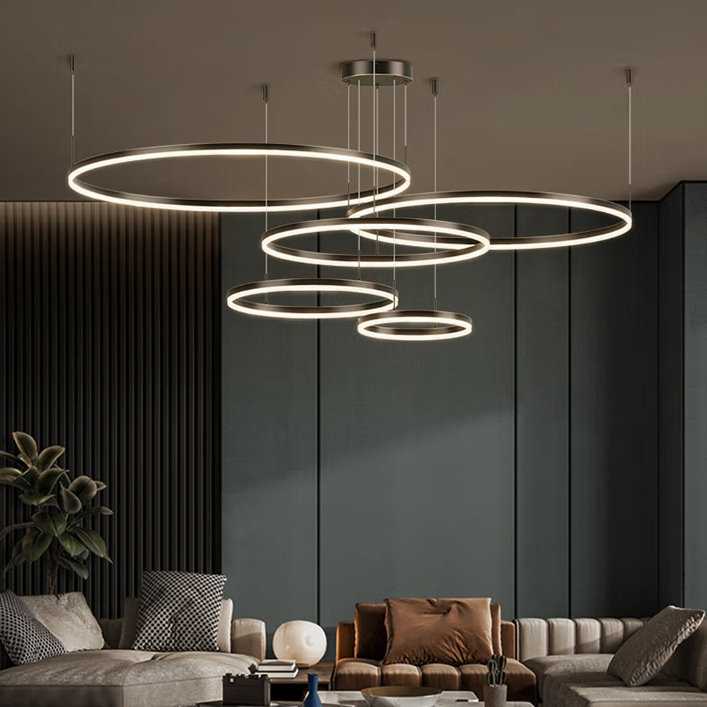 Multi-Ring LED Hanging Light Metal Acrylic Adjustable Height Dimmable Fixture for Dining Room Living Room Bedroom Modern Ceiling Chandelier