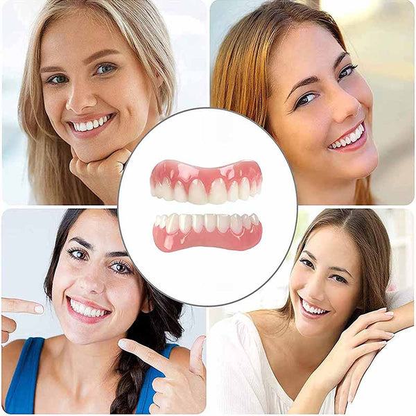 Temporary Cosmetic Teeth Veneers – Instant Smile Covers for Upper & Lower Teeth – Food-Safe Silicone Snap-On Denture Overlay for