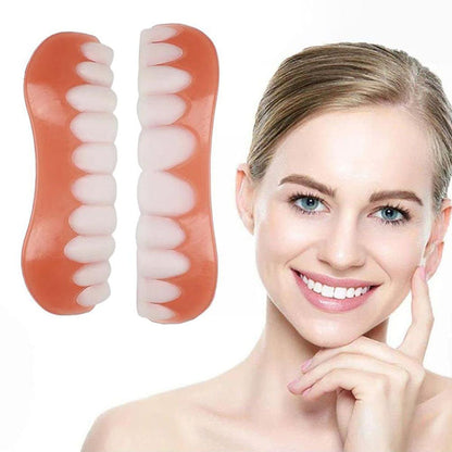 Temporary Cosmetic Teeth Veneers – Instant Smile Covers for Upper & Lower Teeth – Food-Safe Silicone Snap-On Denture Overlay for