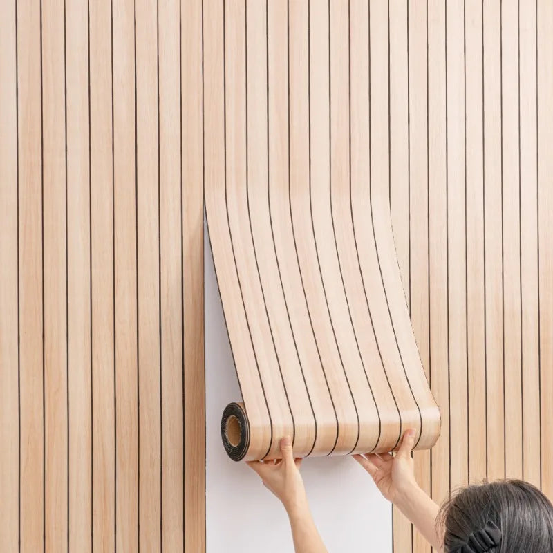 Self-Adhesive Vinyl Slatted Panel 16 in x 118 in Peel and Stick Textured Covering for Walls Ceilings Cabinets Waterproof Mold-Resistant PVC