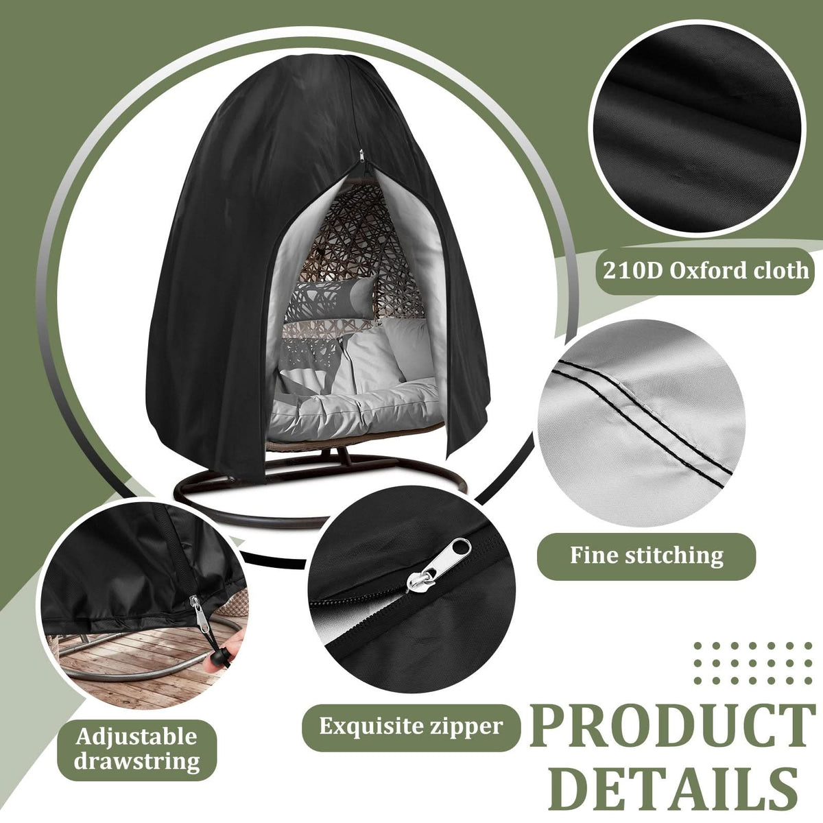 SWINGLIVA – Hanging Chair Cover for Outdoor Egg Chairs