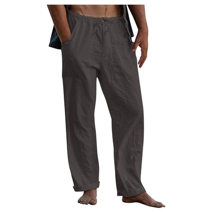 Men's Relaxed Fit Wide Leg Casual Pants with Drawstring Waist – Breathable Cotton Linen Blend Trousers for Everyday Wear & Travel