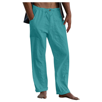 Men's Relaxed Fit Wide Leg Casual Pants with Drawstring Waist – Breathable Cotton Linen Blend Trousers for Everyday Wear & Travel