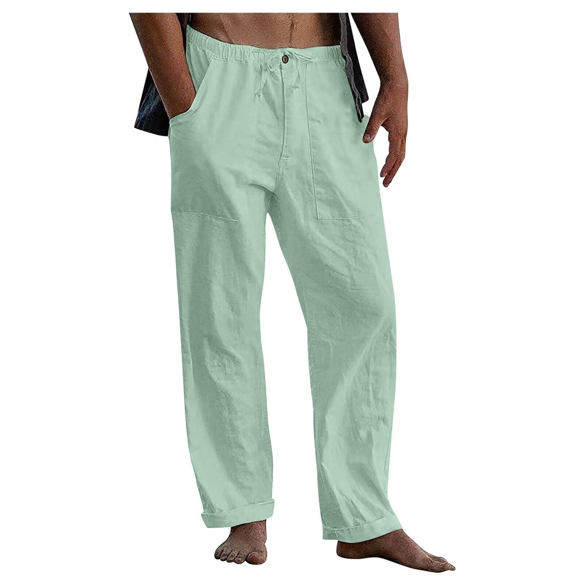 Men's Relaxed Fit Wide Leg Casual Pants with Drawstring Waist – Breathable Cotton Linen Blend Trousers for Everyday Wear & Travel