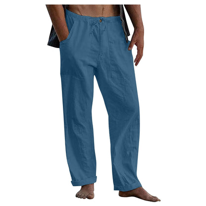 Men's Relaxed Fit Wide Leg Casual Pants with Drawstring Waist – Breathable Cotton Linen Blend Trousers for Everyday Wear & Travel