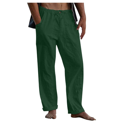 Men's Relaxed Fit Wide Leg Casual Pants with Drawstring Waist – Breathable Cotton Linen Blend Trousers for Everyday Wear & Travel