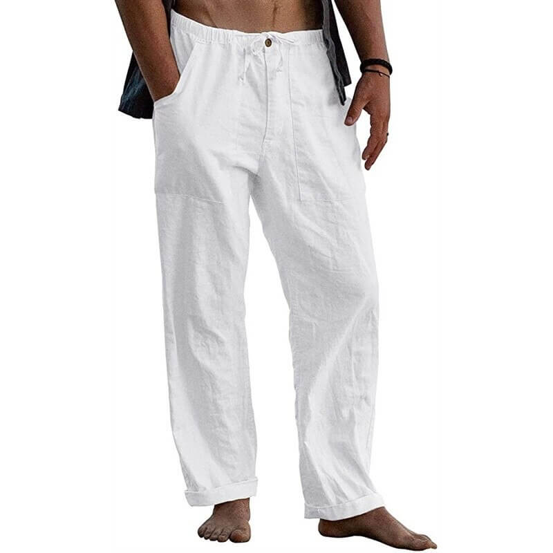 Men's Relaxed Fit Wide Leg Casual Pants with Drawstring Waist – Breathable Cotton Linen Blend Trousers for Everyday Wear & Travel