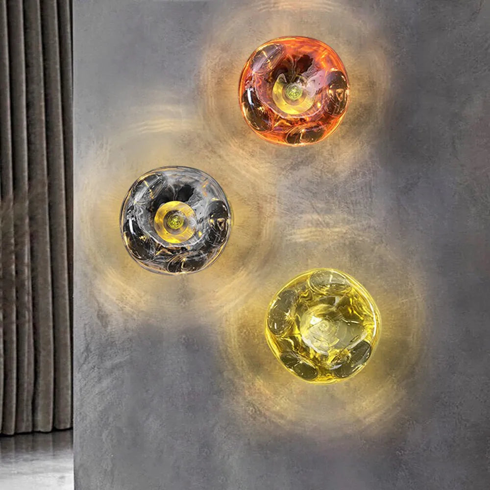 Sculptural Sconce with Handcrafted Amber Shade & E27 Socket for Bedrooms, Living Rooms, Hallways | Modern Artistic Accent Light