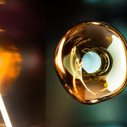 Sculptural Sconce with Handcrafted Amber Shade & E27 Socket for Bedrooms, Living Rooms, Hallways | Modern Artistic Accent Light