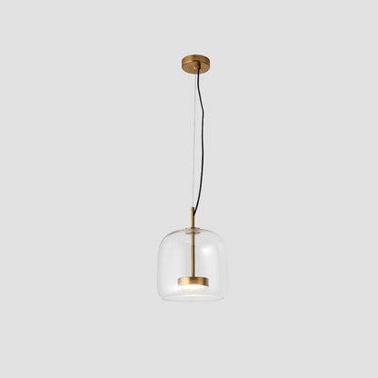 Glass Dome Overhead Light for Dining Tables 10-Inch with Brass Hardware Adjustable Drop Kitchen Island Suspended Fixture Clear See-Through S