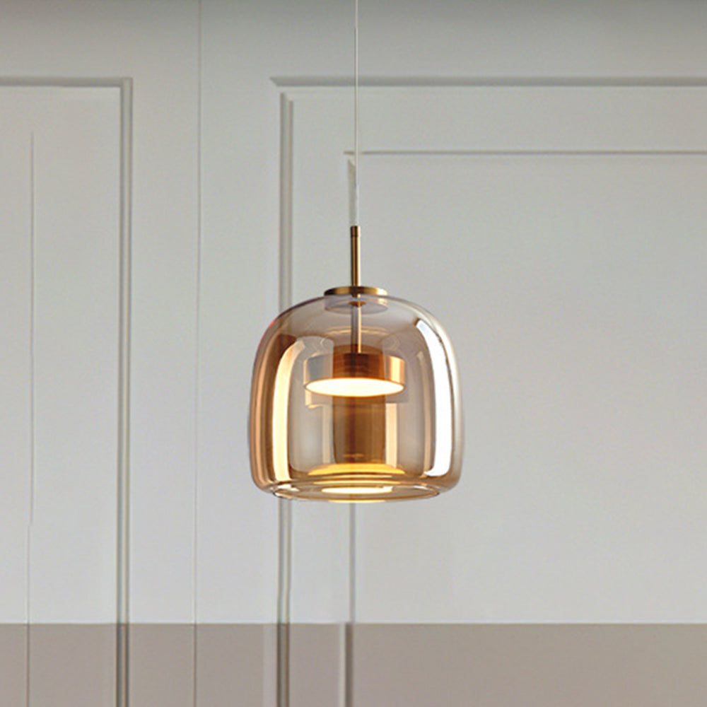 Glass Dome Overhead Light for Dining Tables 10-Inch with Brass Hardware Adjustable Drop Kitchen Island Suspended Fixture Clear See-Through S