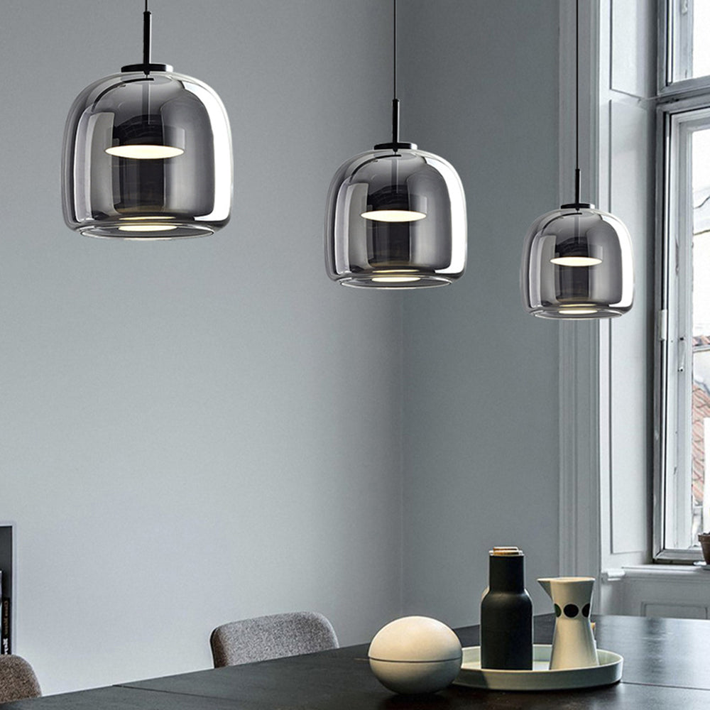 Glass Dome Overhead Light for Dining Tables 10-Inch with Brass Hardware Adjustable Drop Kitchen Island Suspended Fixture Clear See-Through S