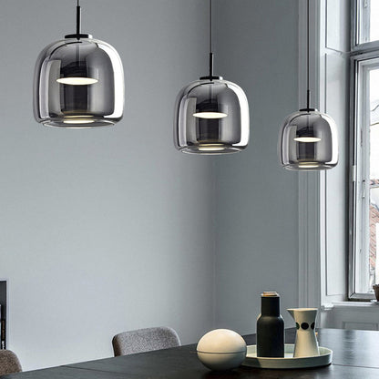 Glass Dome Overhead Light for Dining Tables 10-Inch with Brass Hardware Adjustable Drop Kitchen Island Suspended Fixture Clear See-Through S
