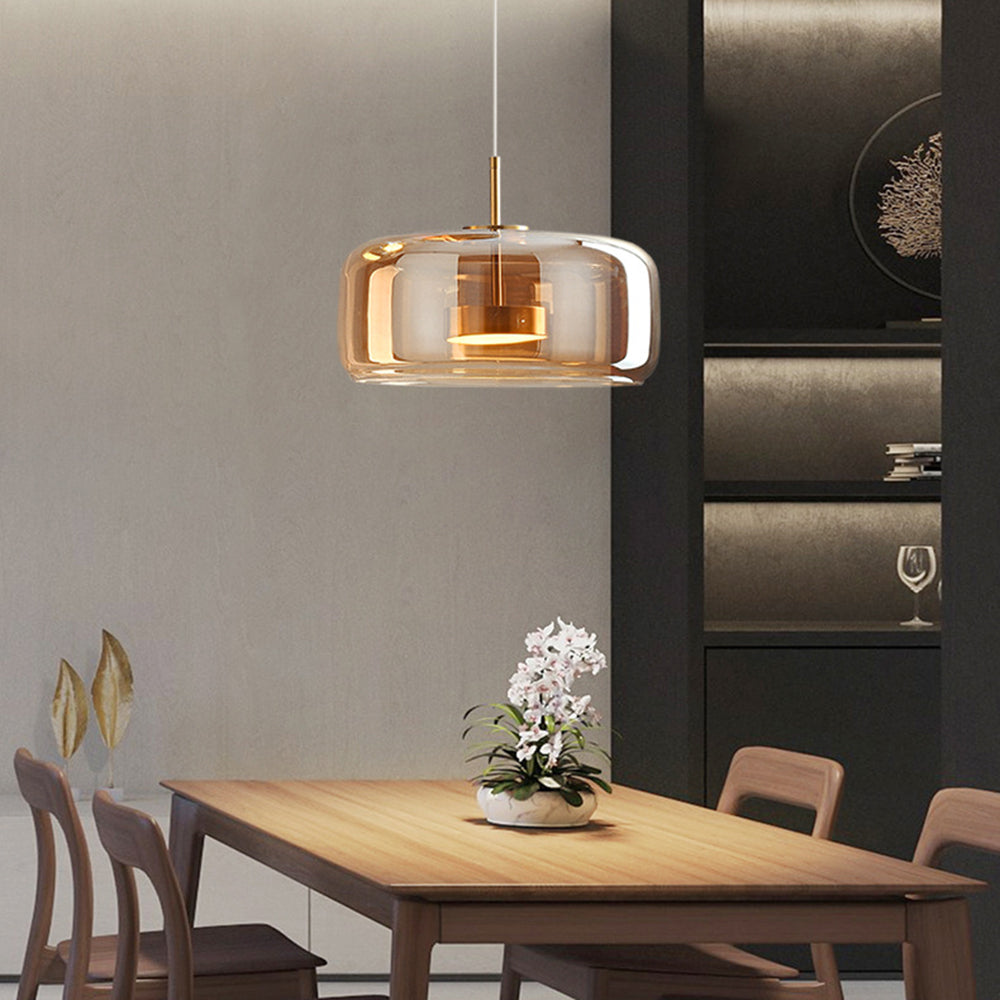 Glass Dome Overhead Light for Dining Tables 10-Inch with Brass Hardware Adjustable Drop Kitchen Island Suspended Fixture Clear See-Through S
