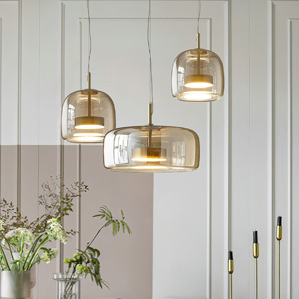 Glass Dome Overhead Light for Dining Tables 10-Inch with Brass Hardware Adjustable Drop Kitchen Island Suspended Fixture Clear See-Through S