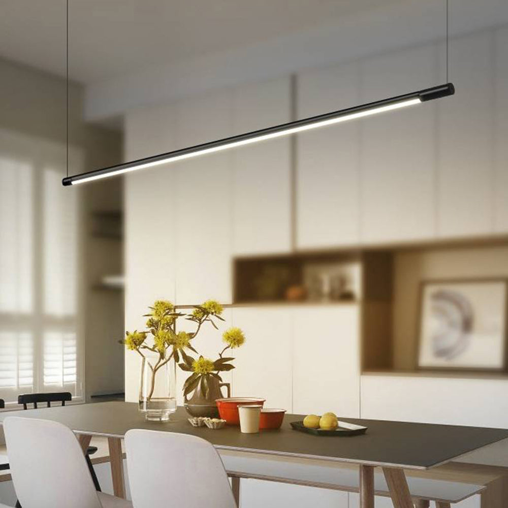 Modern Linear LED Pendant Light Black Metal Acrylic Minimalist Bar Ceiling Fixture for Kitchen Island Dining Room Office