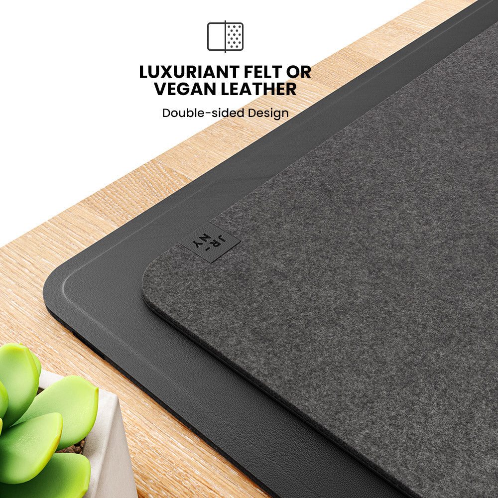 Wireless Charging Desk Pad with Dual Qi Charger & Reversible Surface – Vegan Leather & Felt Mat for Home Office