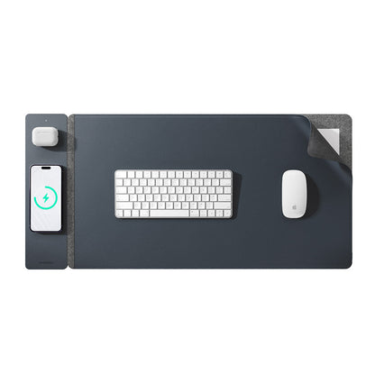 Wireless Charging Desk Pad with Dual Qi Charger & Reversible Surface – Vegan Leather & Felt Mat for Home Office