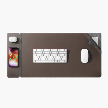Wireless Charging Desk Pad with Dual Qi Charger & Reversible Surface – Vegan Leather & Felt Mat for Home Office