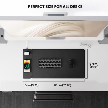 Wireless Charging Desk Pad with Dual Qi Charger & Reversible Surface – Vegan Leather & Felt Mat for Home Office