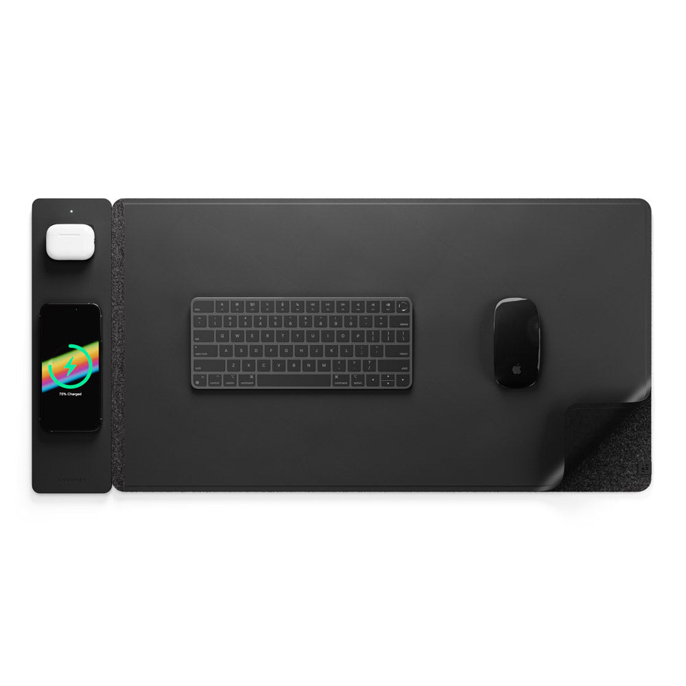 Wireless Charging Desk Pad with Dual Qi Charger & Reversible Surface – Vegan Leather & Felt Mat for Home Office
