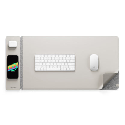 Wireless Charging Desk Pad with Dual Qi Charger & Reversible Surface – Vegan Leather & Felt Mat for Home Office