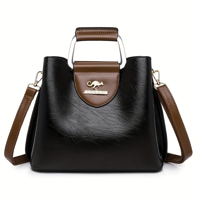 Genuine Leather Shoulder Bag Crossbody Purse Two-Tone Organizer for Women Work Travel Daily Use