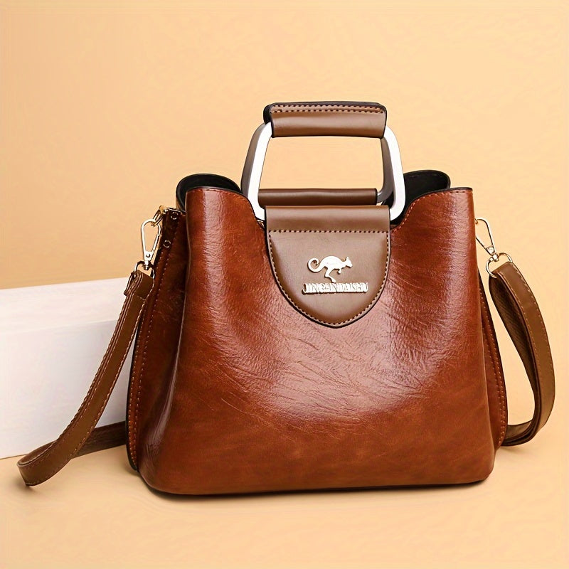 Genuine Leather Shoulder Bag Crossbody Purse Two-Tone Organizer for Women Work Travel Daily Use