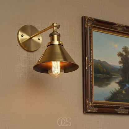 Adjustable Brass Wall Sconce with Vintage Design for Living Room, Bedroom & Hallway | Industrial Metal Fixture, E26 Socket