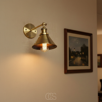 Adjustable Brass Wall Sconce with Vintage Design for Living Room, Bedroom & Hallway | Industrial Metal Fixture, E26 Socket