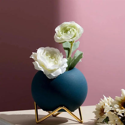 Tabletop Ceramic Planter on Steel Stand – 4 Inch Round Pot for Succulents & Small Plants – Desktop & Shelf Decor for Home Office, Bedroom, K