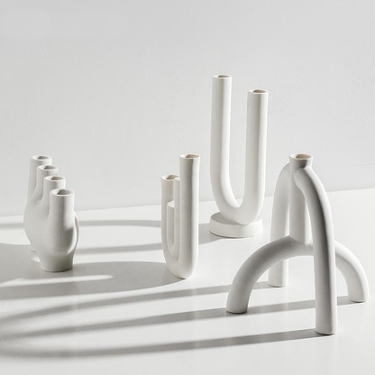 Abstract Ceramic Candle Holders – Modern Minimalist Design in Matte White – Stylish Candle Stick Holder for Home Decor