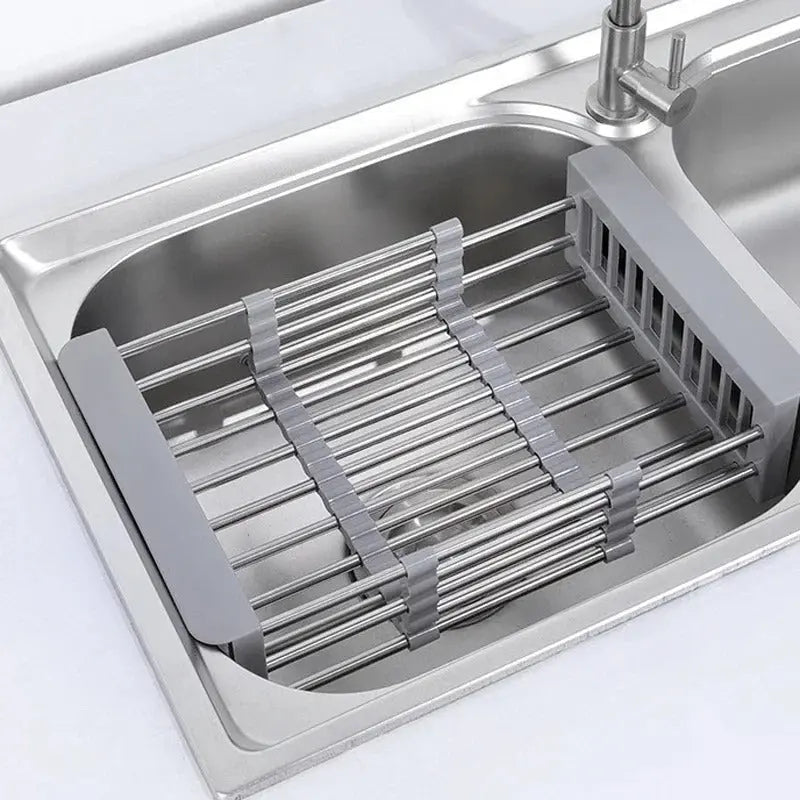 Over-Sink Dish Drying Rack Expandable Stainless Steel for Kitchen Counter Space Saving Drainer Basket