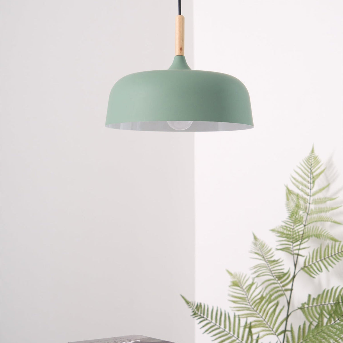 Hanging Ceiling Lamp Adjustable Wood Metal Dome Shade 12.6 Inch for Kitchen Island Dining Room Table Modern Minimalist Scandinavian Style